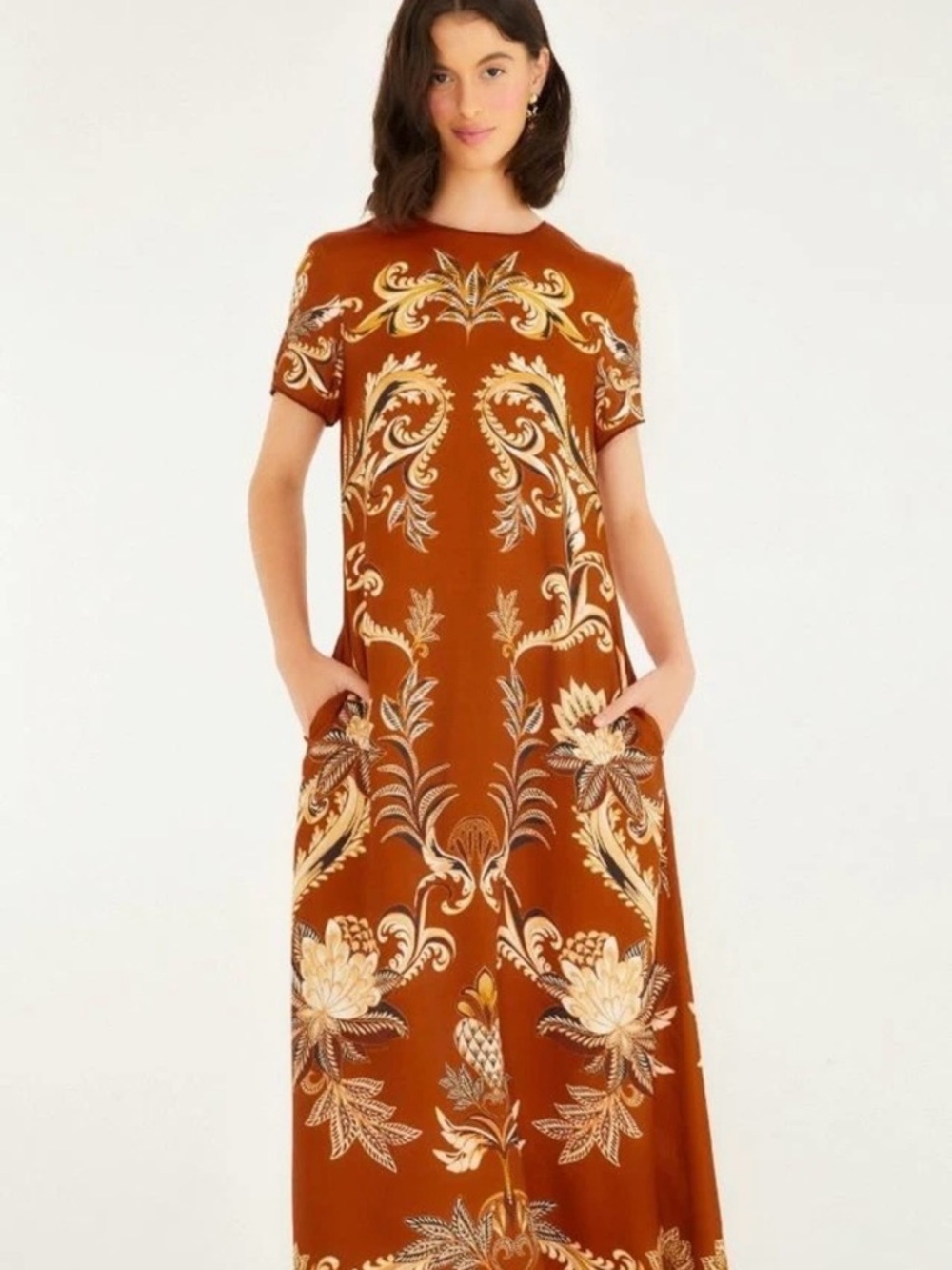 FARM Rio Rust Red Paisley Maxi Dress with Cream & Black Accents - Picture 8 of 9